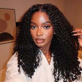 OQ HAIR Burmese Curly Glueless Wigs Human Hair Pre Plucked Pre Cut 180% Density Drawstring Wig Human Hair 9x6 HD Lace Wear and Go Glueless Wig for Women Natural Color 20 Inch