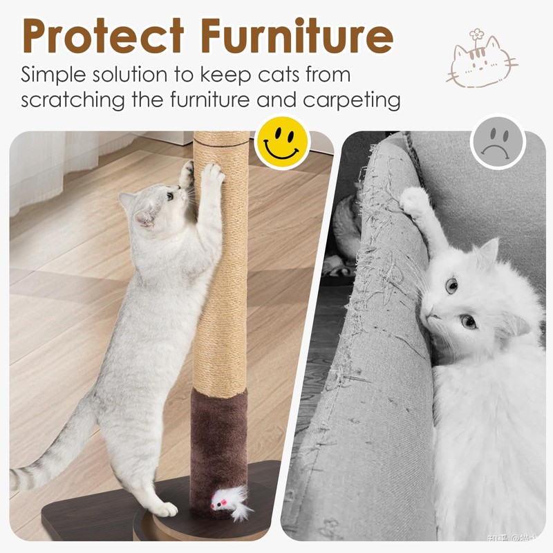 32''Cat Scratching Post, Natural Sisal Cat Scratcher with Toy &