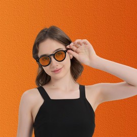 R.F.YFQH Sleep Blue Light Blocking Glasses for Men and Women, Retro Round Frame Computer Gaming Glasses Anti Eyestrain & UV Glare JF6209 (Orange Lens Black Frame)