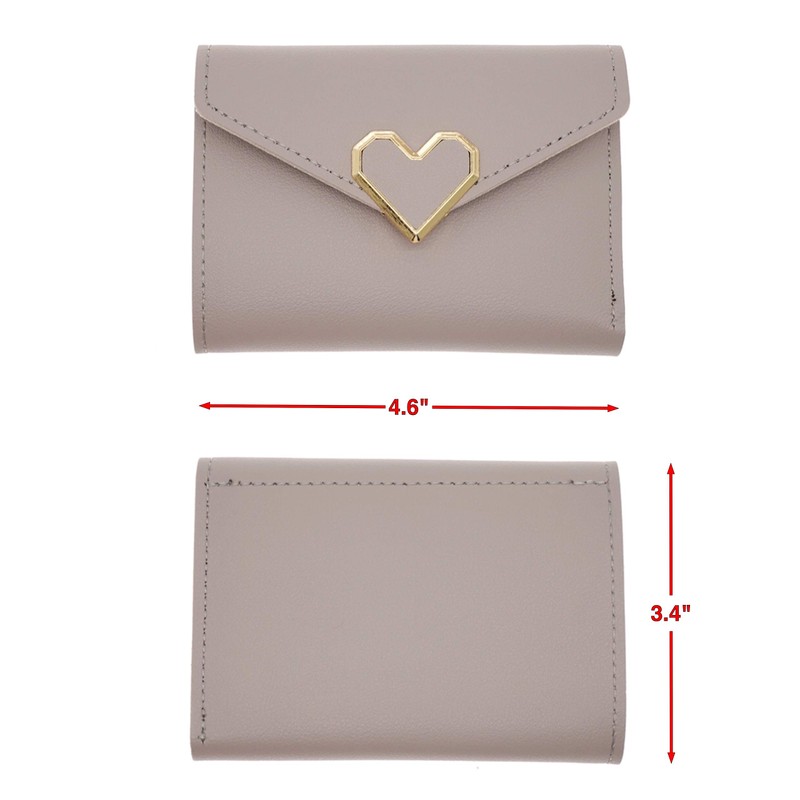 CB Women's Wallet Heart-Shaped Metal Badge Clutch Synthetic Leather Bifold