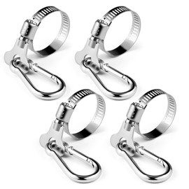 SONGTIY 4PCS Flag Pole Clips, Stainless Steel Flag Pole Rings with Carabiner Clamp, 0.75-1.2 Inches Adjustable Diameter for Boat, Yacht, Truck, ATV, Garden, House