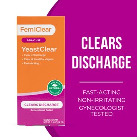 FemiClear YeastClear, Clears Discharge, Fast-Acting, Made with Natural Ingredients, Gynecologist Tested, 0.5oz Cream