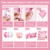 Pink Birthday Party Decorations for women, Backdrop,Pink Bow Balloons Arch,Glitter