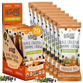 BeanVIVO Plant Based Protein Snacks - Habanero BBQ Flavor with Dried Edamame, Roasted Cashew and Chickpeas - Non-GMO Crunchy Salad Toppers - High-Protein and Rich in Fiber - 8Pack (1.05 oz Each Pouch)
