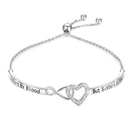 YinShan Sister Bracelet Engraved Not Sisters By Blood But Sisters By Heart Adjustable Infinity Heart Bangle Bracelets 925 Sterling Silver Friendship Jewelry for Sister Women