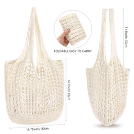 WantGor Crochet Bags, Beach Mesh Tote Bag Womens Shoulder Shopping Handbag Casual Travel Totes Bag Foldable Hobo Bags (Cream)