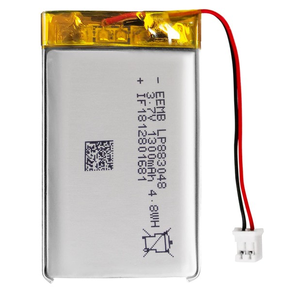 EEMB Lithium Polymer Battery 3.7V 1300mAh 883048 Lipo Rechargeable Battery Pack with Wire JST Connector for Speaker and Wireless Device- Confirm Device & Connector Polarity Before Purchase