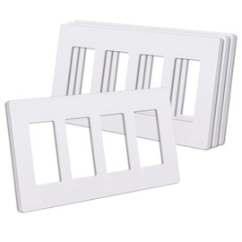 CML 4-Gang Matte White Decorator Screwless Wall Plates, 4 Pack Child Safe Light Switch Covers, Standard Size 4.68” X 8.34”, Scratch and Impact Resistant, Hidden Screws, Polycarbonate