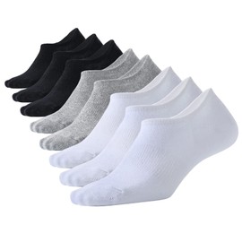 LO SHOKIM No Show Socks Men 8 Pairs Cotton Low Cut Socks Breathable Non Slip Invisible Socks (A-3black+3white+2grey,Size 6-9)