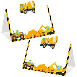 TagreSpike Construction Table Place Cards 50pcs Dump Truck Tent Cards Digger Excavator Food Labels Car Blank Name Card for Birthday Baby Shower Construct Theme Party Table Setting Supplies