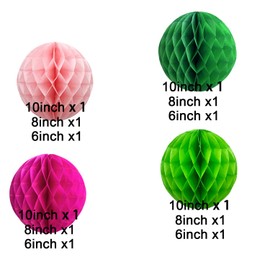 Pack of 12 Green and Pink Paper Honeycomb Balls, Hanging Tissue Paper Honeycomb Balls for Party Decoration (6 inches and 10 inches)