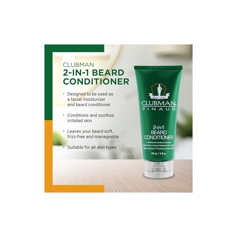 Clubman 2-in-1 Beard Conditioner and Face Moisturizer, 3 oz