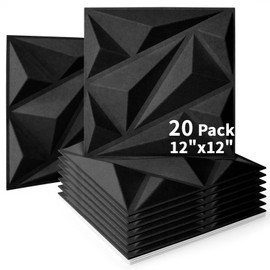 Art3dwallpanels Acoustic Panels 20 Pack Soundproof Wall Panels Acoustic Foam Sound Dampening, 3D Sound Absorbing, 12" X 12", Black