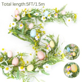 ZIFTY 5FT Easter Garland Faux Spring Vine with Easter Eggs Berries for Rustic Mantle Arch Home Table Tree Decoration (Green/Blue/Pink)