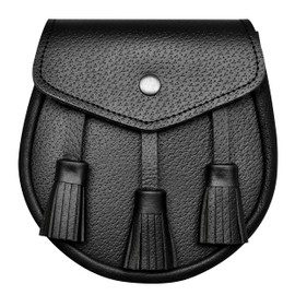 HIGHLAND REDSTONE Scottish Kilt Semi Dress Real leather Sporran (Black grained)