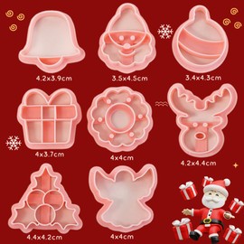 PTaizjjz Mini Christmas Cookie Cutters,8PCS Plastic Xmas Cookie Cutters,Tree,Snowflake,SantaClaus,Reindeer,Gift Box,Angel,Bell,Lantern Biscut Cutters Set