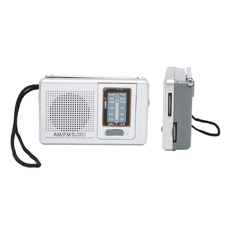 Portable Pocket Radio AM/FM Classic Elegant Design Silver Grey Battery
