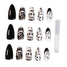 Healeved 24pcs Nail Stickers Women Manicure False Nails Manicure Nail Sticker Matte Nail Wrap French Nail Tip Black Fake Nails Toenails Fingernail Decor False Nail Tips Artificial Plastic