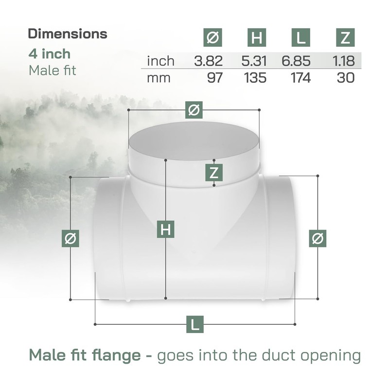 Vent Systems 4'' Inch Duct Connector 3 Way Hose Adapter