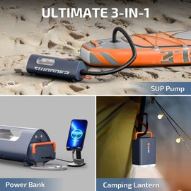 Swonder Seafalcon Paddle Board Pump, 3-in-1 Rechargeable Electric Air Pump with Removable Battery, Portable Pump for Paddleboard, Kayak, Inflatables, Boats (Smokey Azurite)