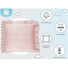 Balbina Pillowcase 80 x 80 cm for Children and Babies, Cotton Pillowcase for Children's Room, Pram or Cot, Cotton Pillowcase with Ruffle and Zip, Light Powder Pink