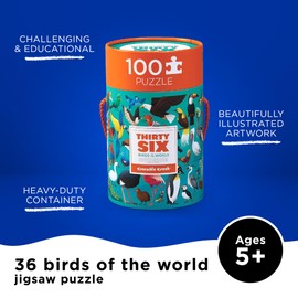 Crocodile Creek 100-Piece Jigsaw Puzzle for Kids Ages 5 and Up - Fun and Educational Table or Floor Puzzles - Storage Canister with Handle - Birds - 14” x 19” Finished