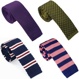 BELLUNO Skinny Knit NeckTies for Men, 4-PAK 2.2" Flat-end Smart Sock Ties, 4-pak-5, Slim