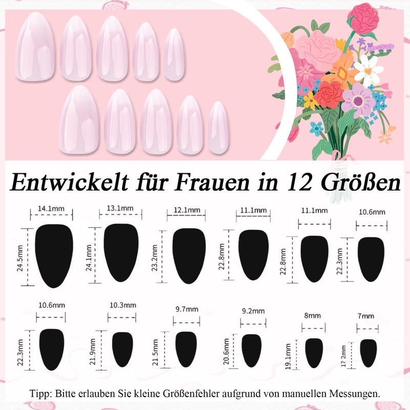Virellay Almond Fake Nails, Artificial Fingernails, Press On Nails Almond