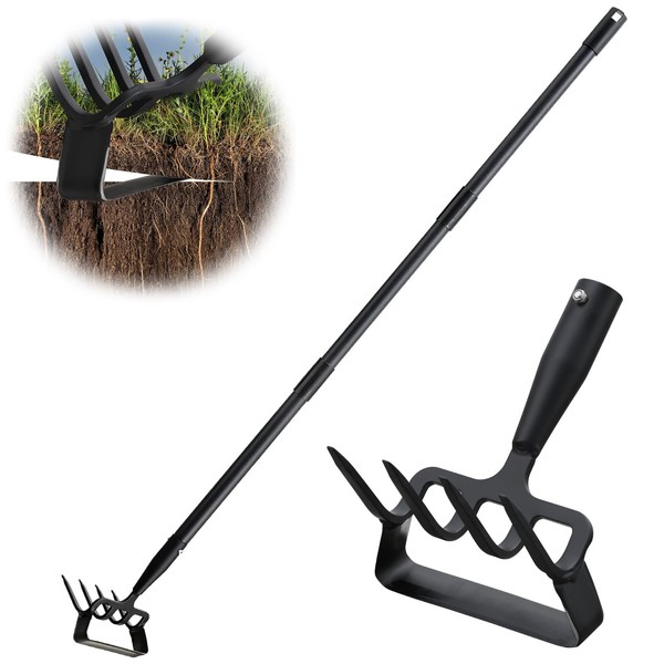 COCONUT Hoe Garden Tool, Stirrup Hoe Cultivator for Weeding with 62Inch Adjustable Long Handle, Heavy Duty Scuffle Hoe and Rake Tiller 2-in-1 Gardening Tools for Digging, Loosening