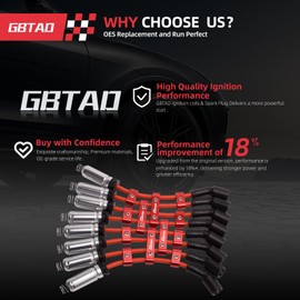 GBTAD Set of 8 Square Ignition Coil Pack and Spark Plug Wire Harness for Chevy GMC Hummer Avalanche Savana 1500 2500 3500 Sierra H2 4.8L 5.3L 6.0L Replaces UF271 748EE 41962