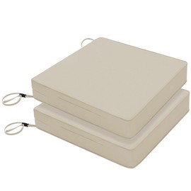 Favoyard Patio Chair Cushion 24 x 24 x 4 Inch Waterproof Outdoor Seat Cushions for Patio Furniture 3-Year Color Fastness Garden Sofa Couch Chair Pads with Handle & Adjustable Straps Set of 2, Beige