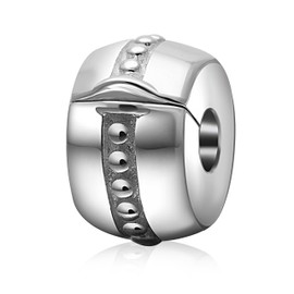 Round Clip Charms 925 Sterling Silver Lock Stopper Charm for European Bracelet (B)