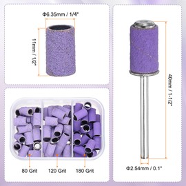 HARFINGTON 76pcs Small Sanding Bands 80/120/180 Grit for Nail Drill Bits Mini Sanding Band with 0.1" Mandrel for Nails Gel Manicures Purple