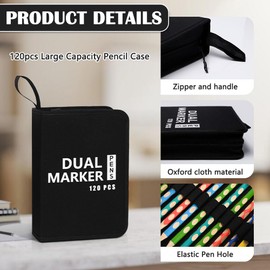 Keboyoe Large Pencil Case XXL (26 x 17.5 x 4.5 cm) with 120 Slots, Pencil Case Adult Pencil Case Boys with Large Capacity, Pencil Case School Pencil Case for Markers Watercolour Pencils (Black