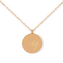FANCY SHINY Birth Month Flower Necklace Dainty Gold Coin Necklace Engraved Stainless Steel Pendant Necklace for Women Gift for Her(July)