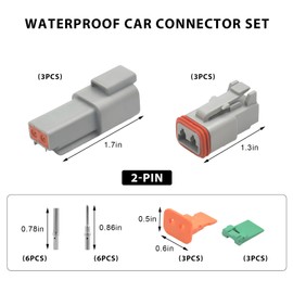 MUQIDA 3PCS 2 Pin DT Connector Kit, Waterproof Electrical Wire Connectors with Solid Contact & Sealing Plugs, DT04-2P DT06-2S Automotive Electrical Connectors for Car Truck Boat