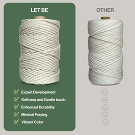 LET BE Macrame Cord 4mm x 110Yards, Easy Tutorial Videos, Premium Twisted Cotton Blend Cord Natural Color for Wall Decor, Wall Hanging Plant and Home Decor (4mm x 100m)