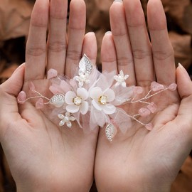 Foyte Crystal Bride Wedding Headpieces Flower Bridal Hair Vines Rhinestone Leaf Hair Pieces Pearl Hair Comb Bridesmaid Side Combs Hair Accessories for Women and Girls (leaf flower)