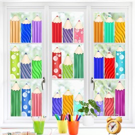 9 Sheets Back to School Window Clings Pencil Double-Sided Window Stickers Colorful Pencils Window Decals for First Day of School Classroom Wall Glass Blackboard Decorations