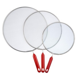 Frying Pan Grease Splatter Screen - Set of 3: 8,2", 10", 11,4" - Splatter Shield of Oil Splash with Handle - Splatter Guard Cover