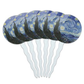 Set of 6 Cupcake Picks Toppers Decoration Art Paintings - Starry Night by Van Gogh