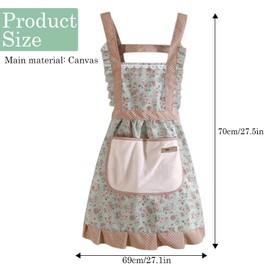Floral Kitchen Apron with Pockets, Pink Apron, Flower Neck Aprons, Cotton Chef Apron for Baking, Kitchen Aprons for Women, Easy Clean Kitchen Cooking Aprons for Cooking, Gardening