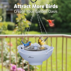Richbird Solar Bird Bath with Fountain and Battery Backup, 3-in-1 Hanging or Freestanding Birdbath, Low-Water Protection & 3 Nozzles for Garden Patio Decor (Sky Blue)