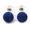 10mm D/Montana Blue Crystal Ball Stud Earrings/Silver Plated