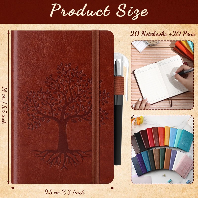 Estune Tree Small Notebooks Pen Leather Lined Pocket Subject Notebooks