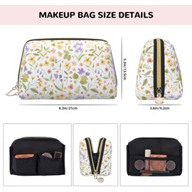 Piyycur Travel Makeup Bag for Women - Large Waterproof PVC Leather Cosmetic Organizer - Floral Beauty Pouch Case with Inner Pockets, Carving Art, M, One main pocket with 3 sockets inside, zip open