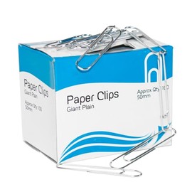 Giant Plain Polished Steel Paper Clips, 50mm, Pack of 500