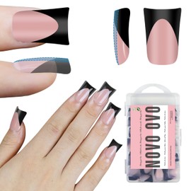 NOVO OVO Black French Tip Short Duck Nail Tips, BABY PINK Vorgefertigte weiche Gel-Nagelverlängerung, Extra dicke Matte Kunstnägel mit vollständiger Abdeckung zum Selbermachen, 12 Größen 240 Stück