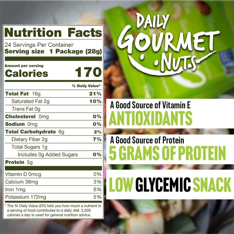 Daily Gourmet Nuts - Unsalted Mixed Nuts Snack Packs/Individually Wrapped