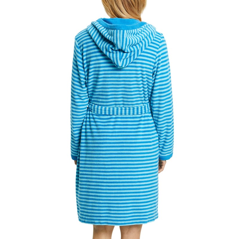 ESPRIT Striped Hooded Terry Bathrobe, turquoise